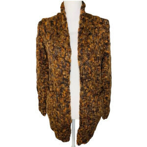 Chaser Amazing Chunky Knit Cardigan Pockets Back Mock Neck Rust/Gray/Tan/Brown